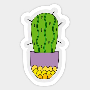 Cute Cactus Design #115: Big Spiky Cactus In A Scalloped Pot Sticker